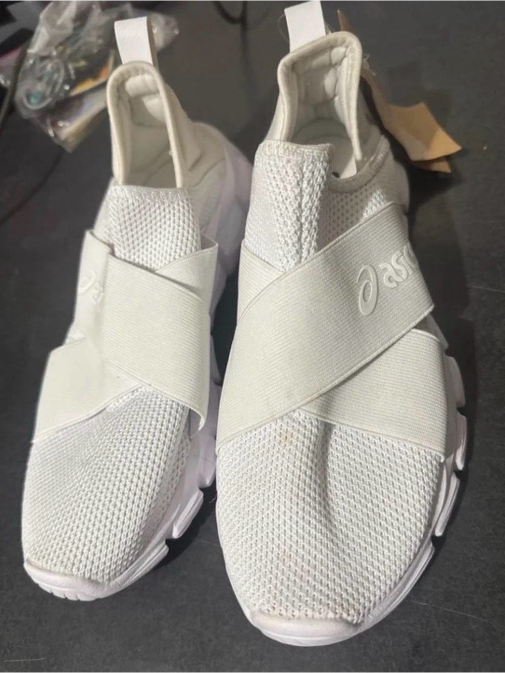 ASICS White Women's Slip-On Cross Strap Athletic Sneakers